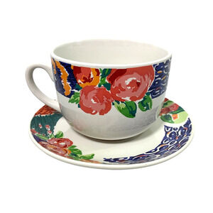 Oversized Coffee Cup & Saucer Floral Ceramic GGI 1996 Table Shelf Decor